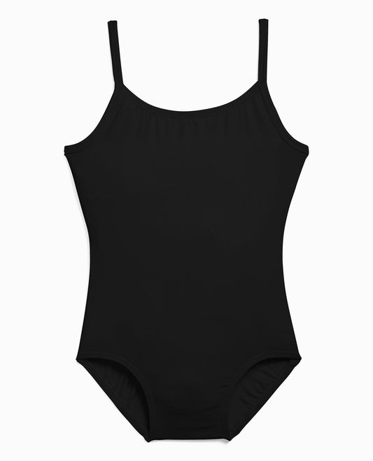Front View Of Danskin Black Girl'S Nylon Camisole Leotard | DSK BLACK