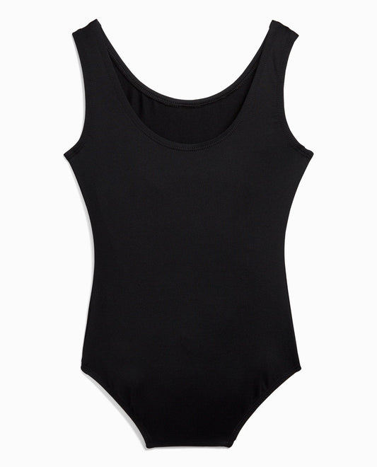 Back View Of Danskin Black Girl'S Nylon High Neck Tank Leotard | DSK BLACK