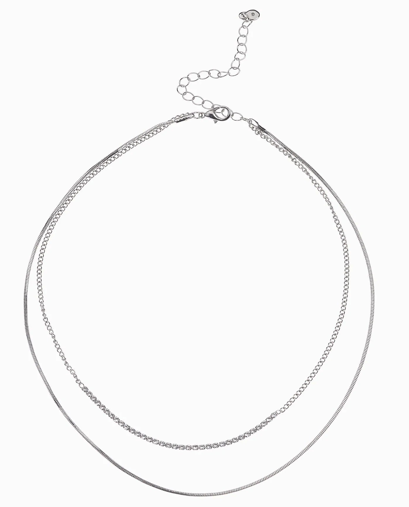 Front View Of Nicole Miller Two-Layer Necklace | NM SILVER