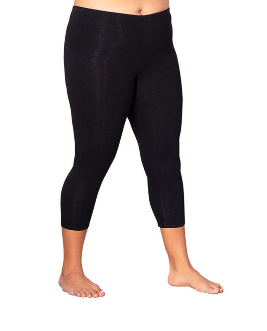 Front of Solid Cotton Plus Size Capri Leggings | BLACK OTPS Black