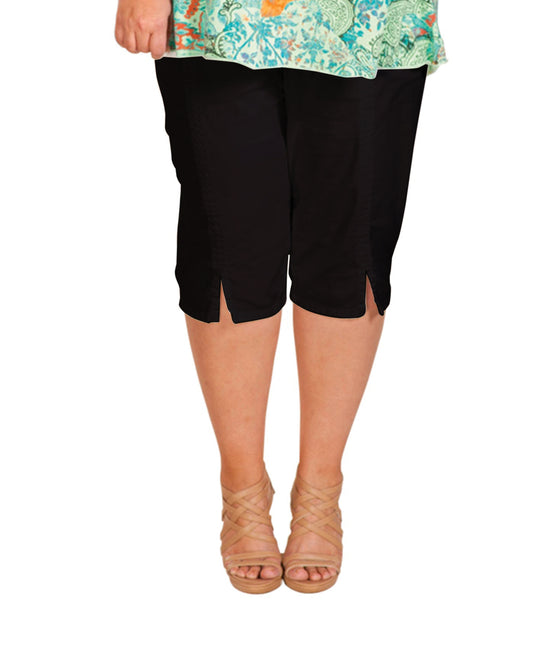 Front of Cotton Stretch Twill Plus Size Crop Pants | BLACK OTPS Black