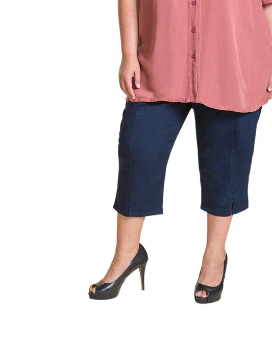 Front of Cotton Stretch Twill Plus Size Crop Pants | NAVY OTPS Navy