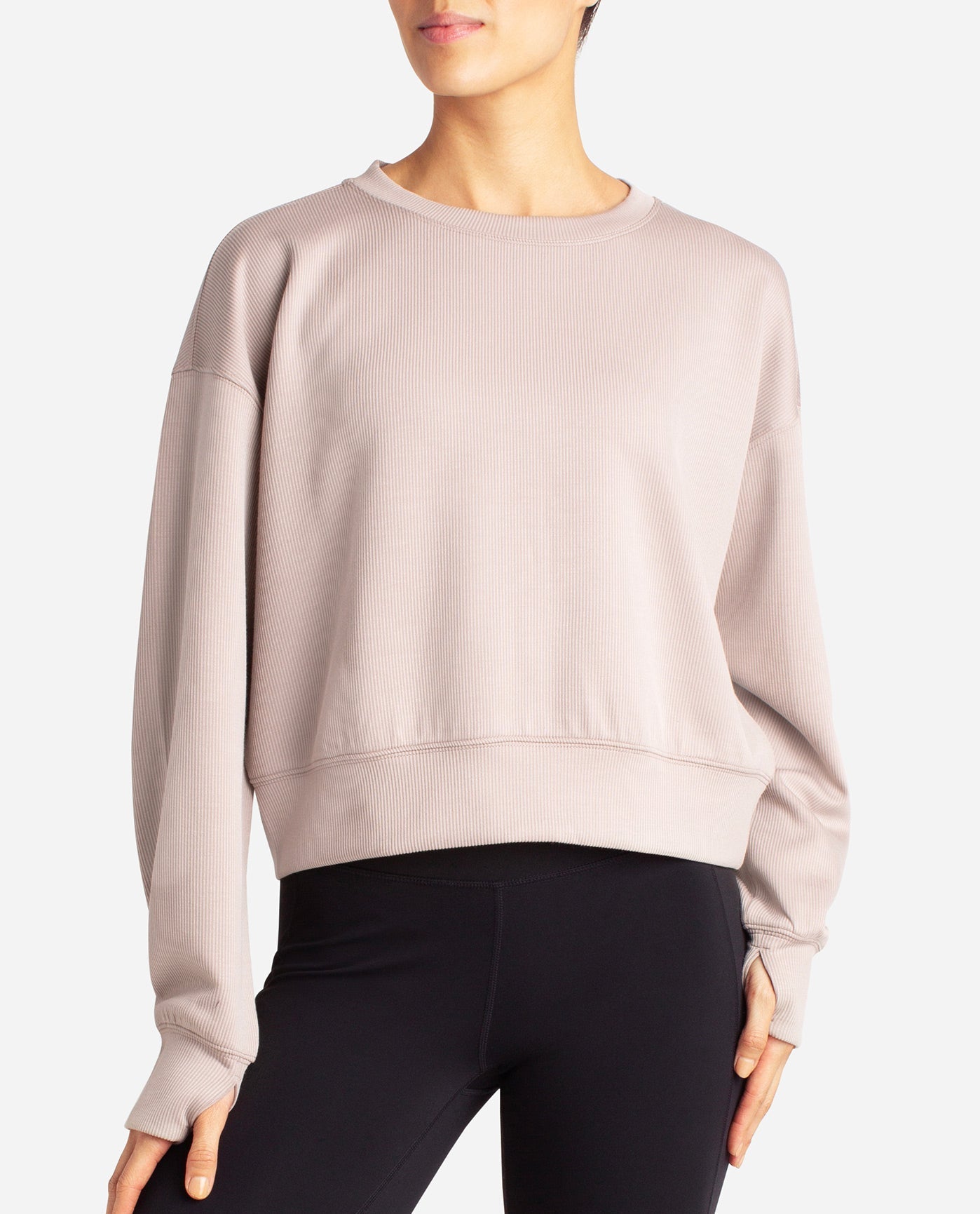 Front View of Danskin Atmosphere Scuba Rib Luxury Sweat | DSK ATMOSPHERE