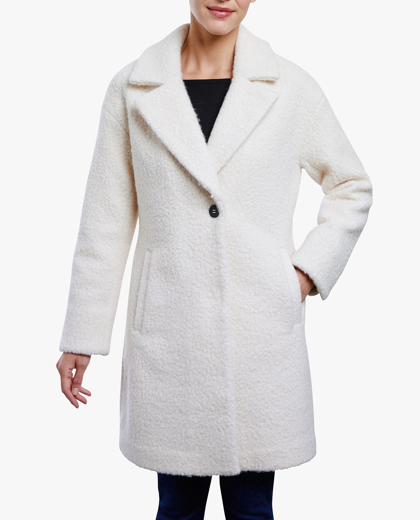 Front View of London Fog Single Button-Front 35" Peacoat | LF CREAM