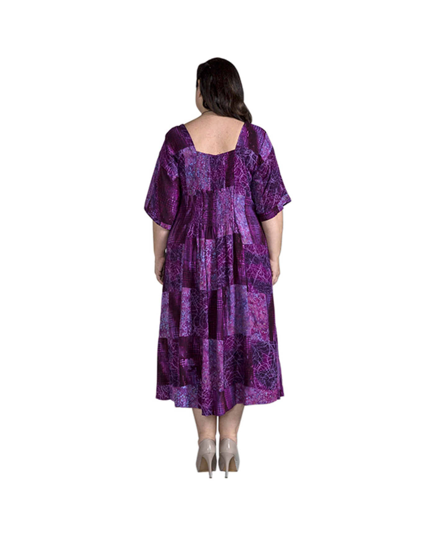 Back of Rayon Round Neck Short Sleeve Plus Size Ojai Dress | PHAZE OTPS Purple Haze