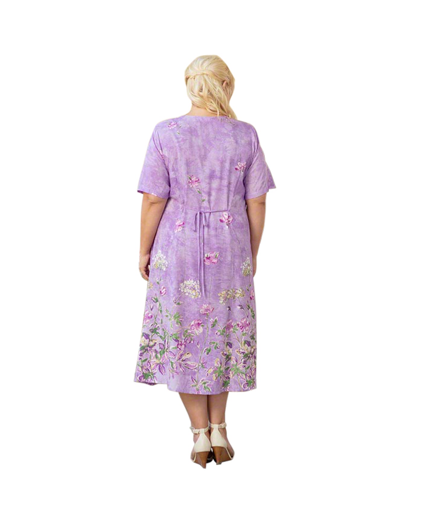 Back of Floral Print Short Sleeve Plus Size Dress | LAVEN OTPS Lavender