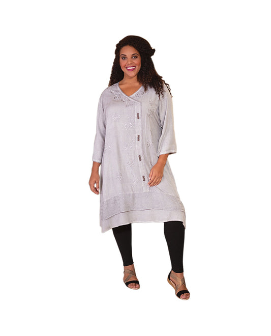 Front of Eden 3/4 Sleeve Plus Size Dress | GRAY OTPS Gray