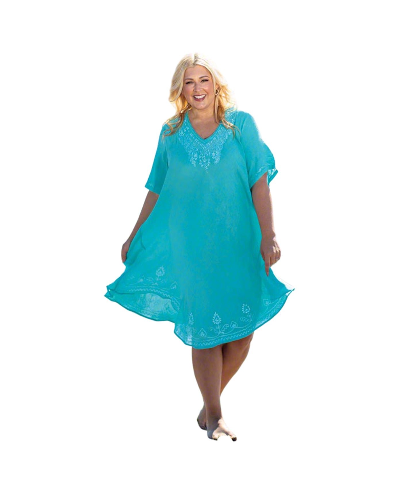 Front of Pearl Short Sleeve Plus Size Sundress | SEAFO OTPS Seafoam