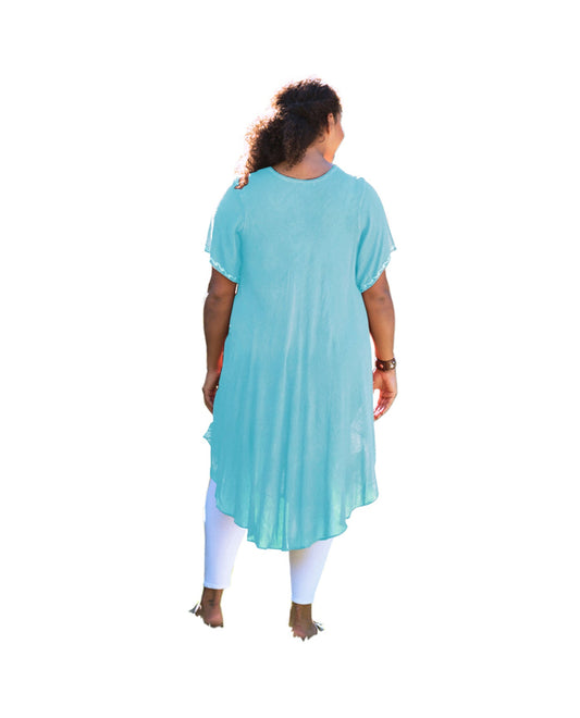 Back of Pearl Short Sleeve Plus Size Sundress | SEAFO OTPS Seafoam