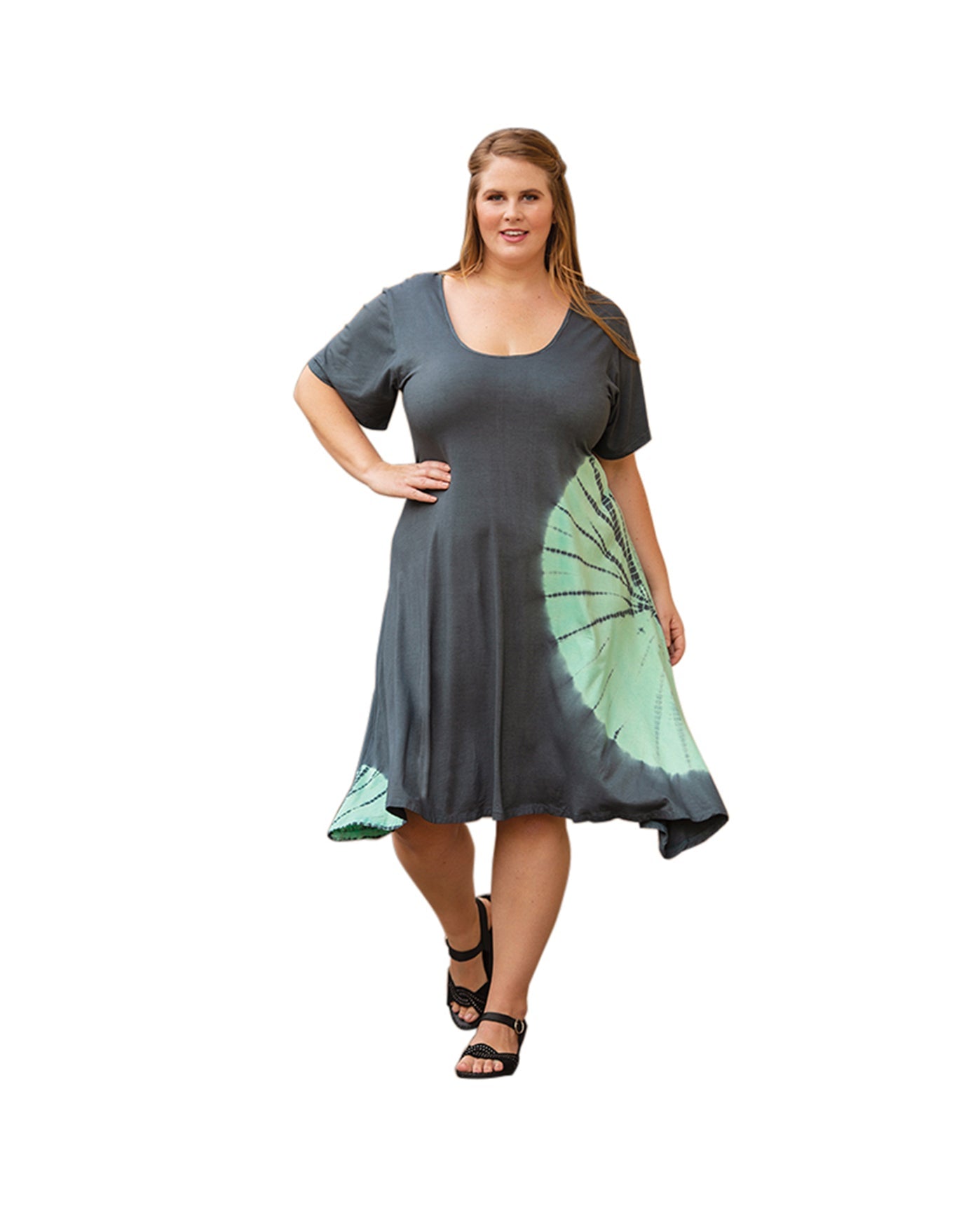 Front of Tie Dye Short Sleeve Plus Size Dress | MINT OTPS Mint Tie Dye