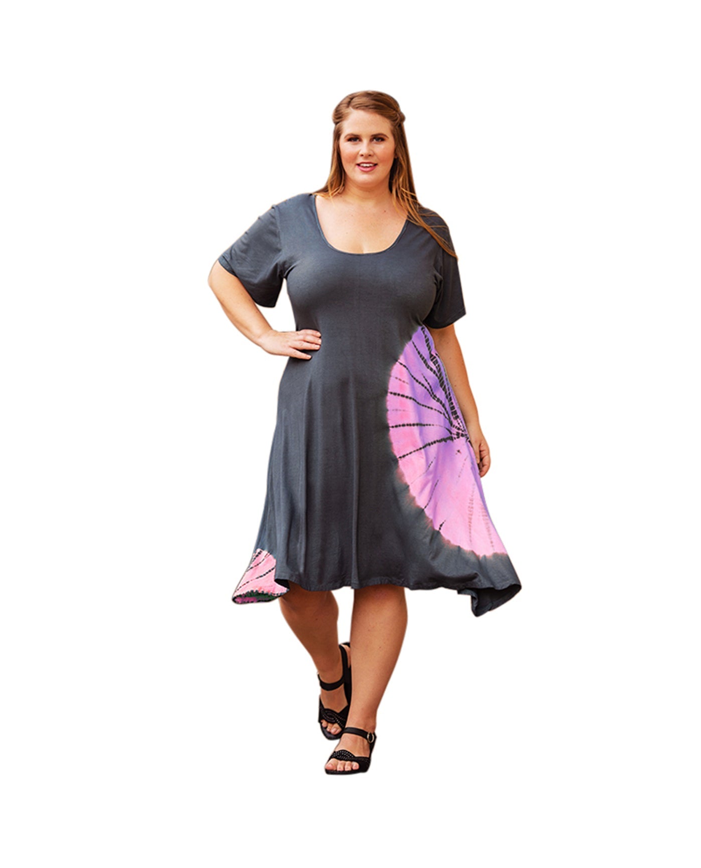 Front of Tie Dye Short Sleeve Plus Size Dress | PINK OTPS Pink Tie Dye