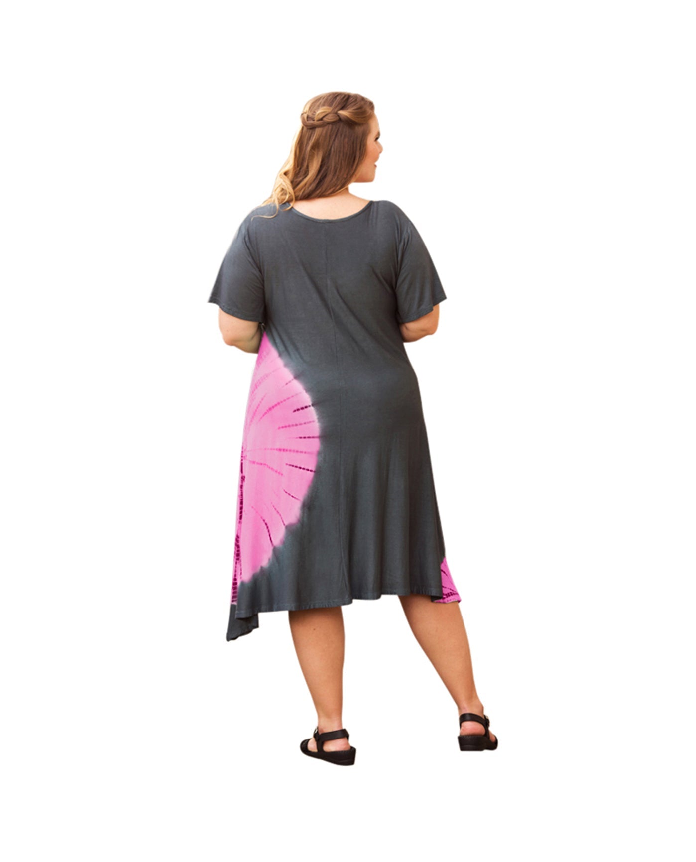 Back of Tie Dye Short Sleeve Plus Size Dress | PINK OTPS Pink Tie Dye