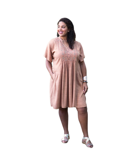 Front of Sonora Short Sleeve Plus Size Dress | COPPE OTPS Copper