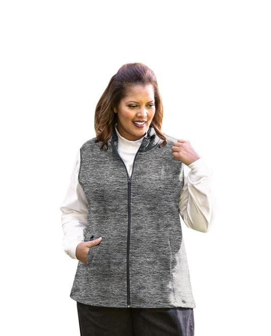 Front of Lyddie Sleeveless Zip Up Plus Size Fleece Vest | 012 OTPS Gray and Black