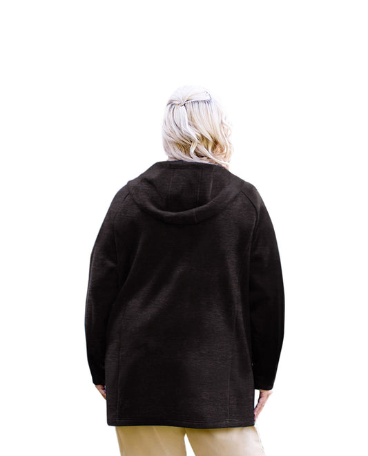 Back of Lyddie Hooded Long Sleeve Zip Up Plus Size Fleece Jacket | 012 OTPS Gray and Black