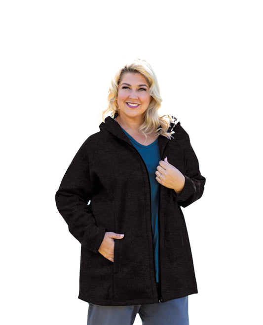 Front of Lyddie Hooded Long Sleeve Zip Up Plus Size Fleece Jacket | 012 OTPS Gray and Black