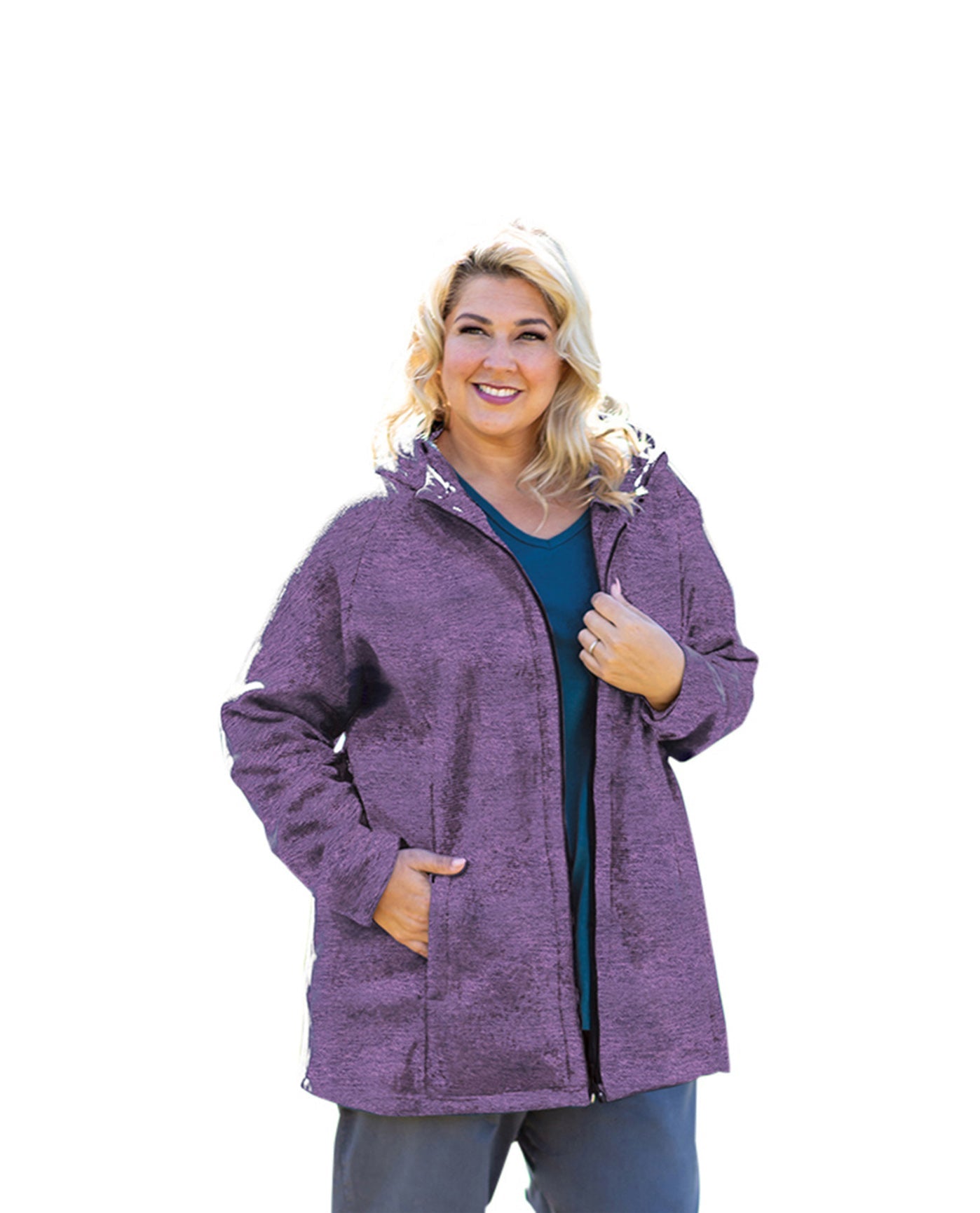 Front of Lyddie Hooded Long Sleeve Zip Up Plus Size Fleece Jacket | 047 OTPS Royal Purple