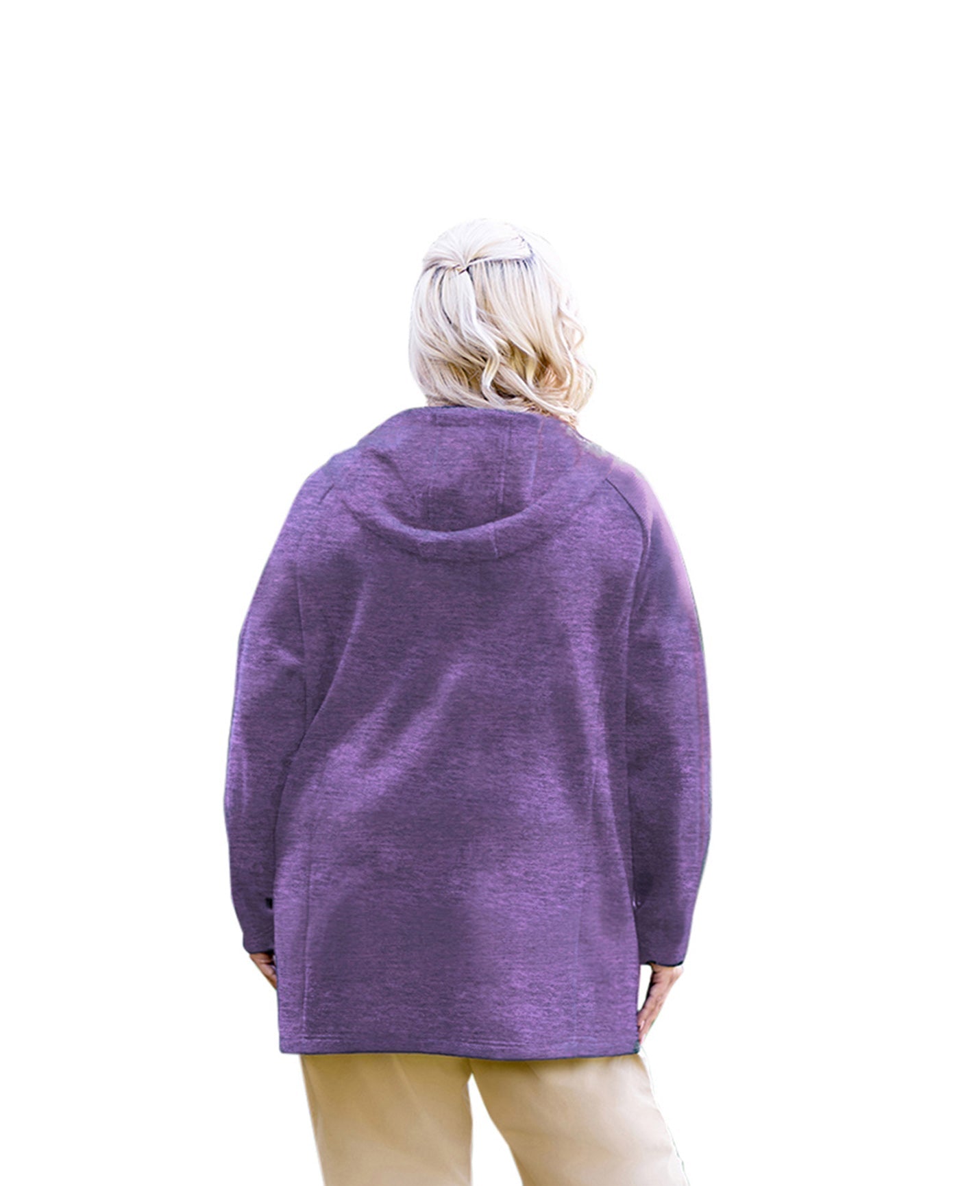 Back of Lyddie Hooded Long Sleeve Zip Up Plus Size Fleece Jacket | 047 OTPS Royal Purple