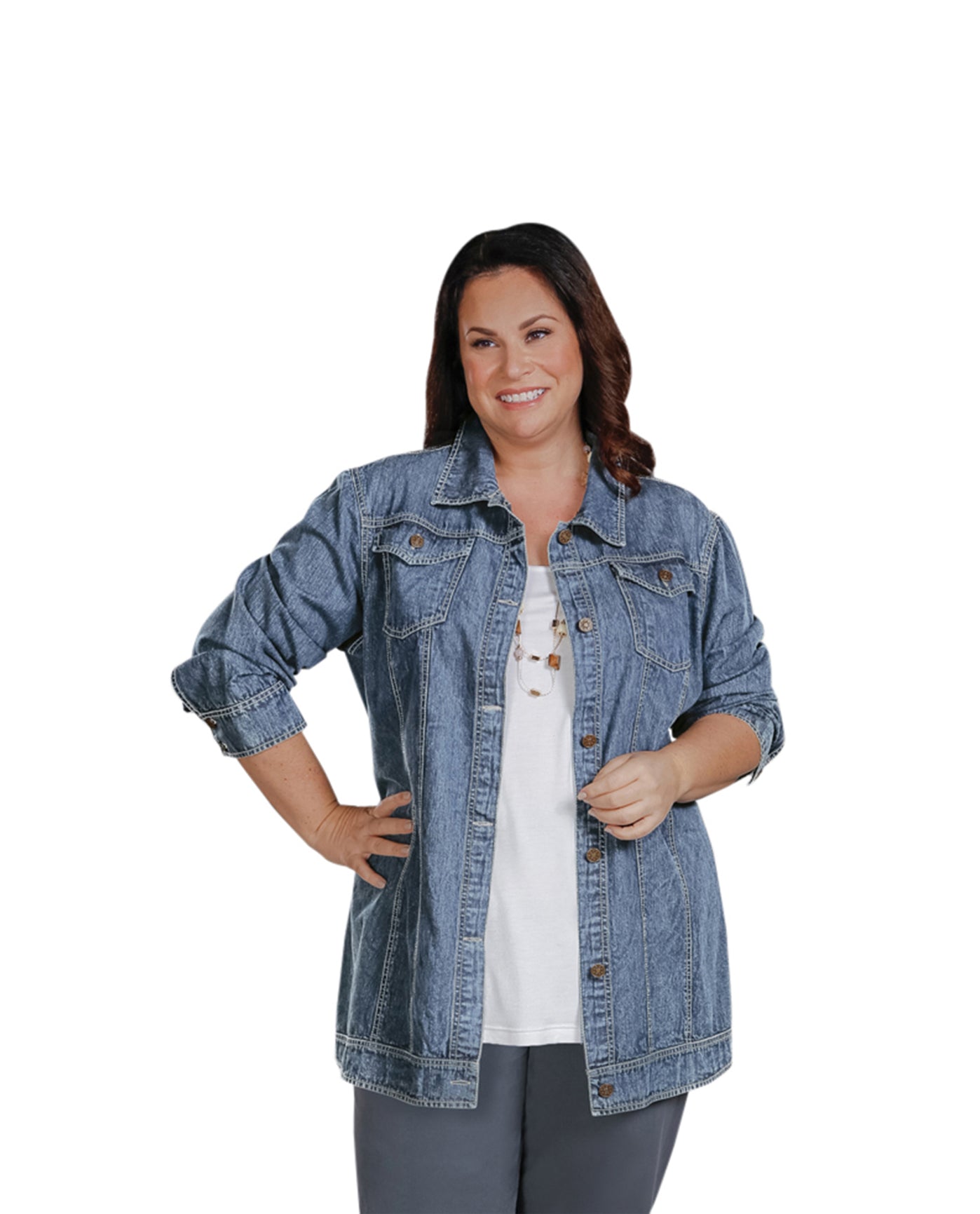 Front of Rydel Denim Plus Size Jacket | 007 OTPS Indigo Denim