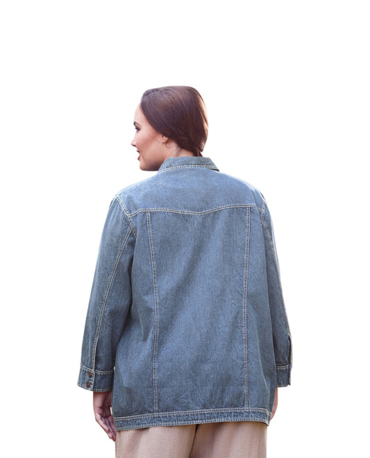 Back of Rydel Denim Plus Size Jacket | 007 OTPS Indigo Denim