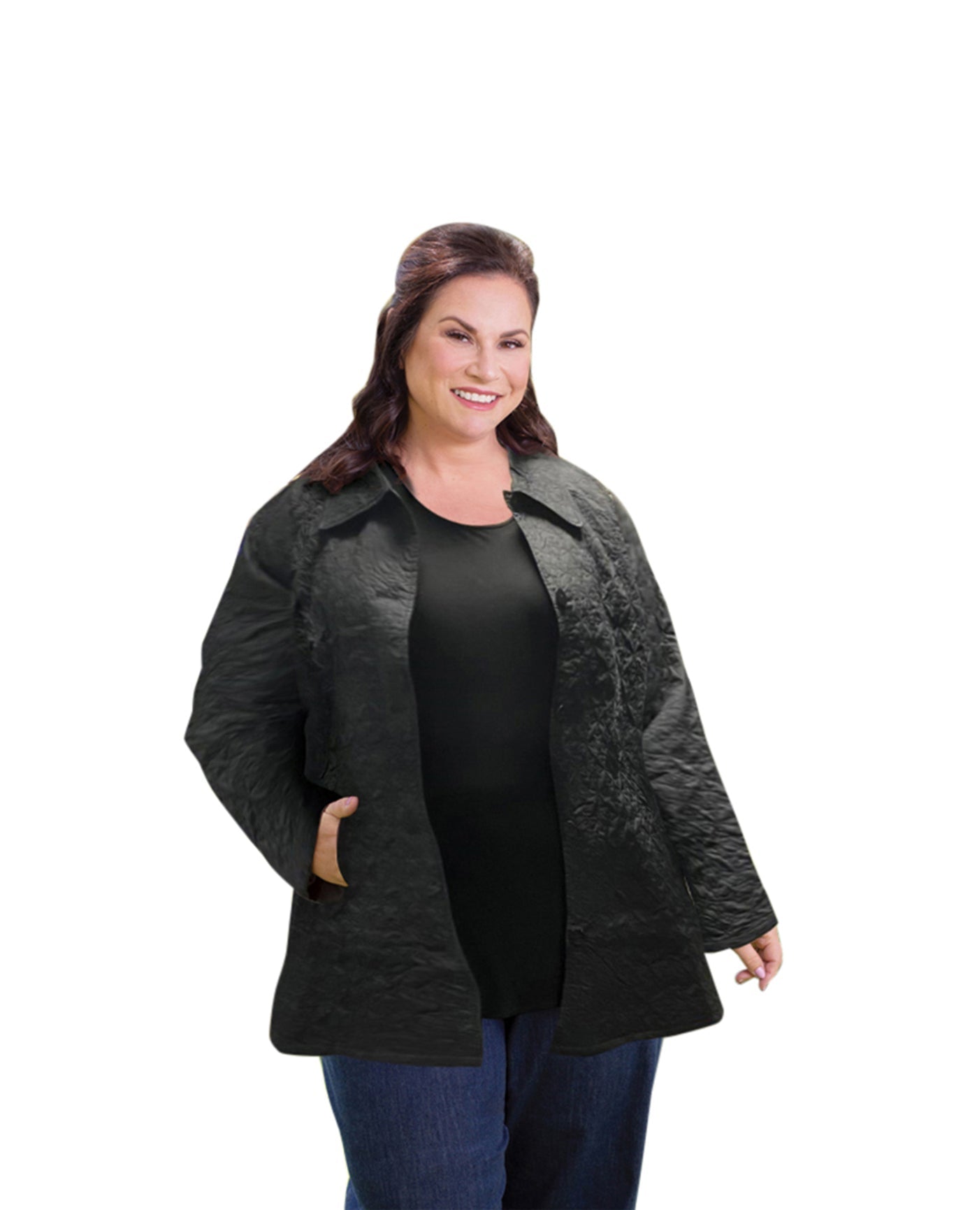 Front of Cotton Plus Size Quilted Swing Coat | 001 OTPS Black