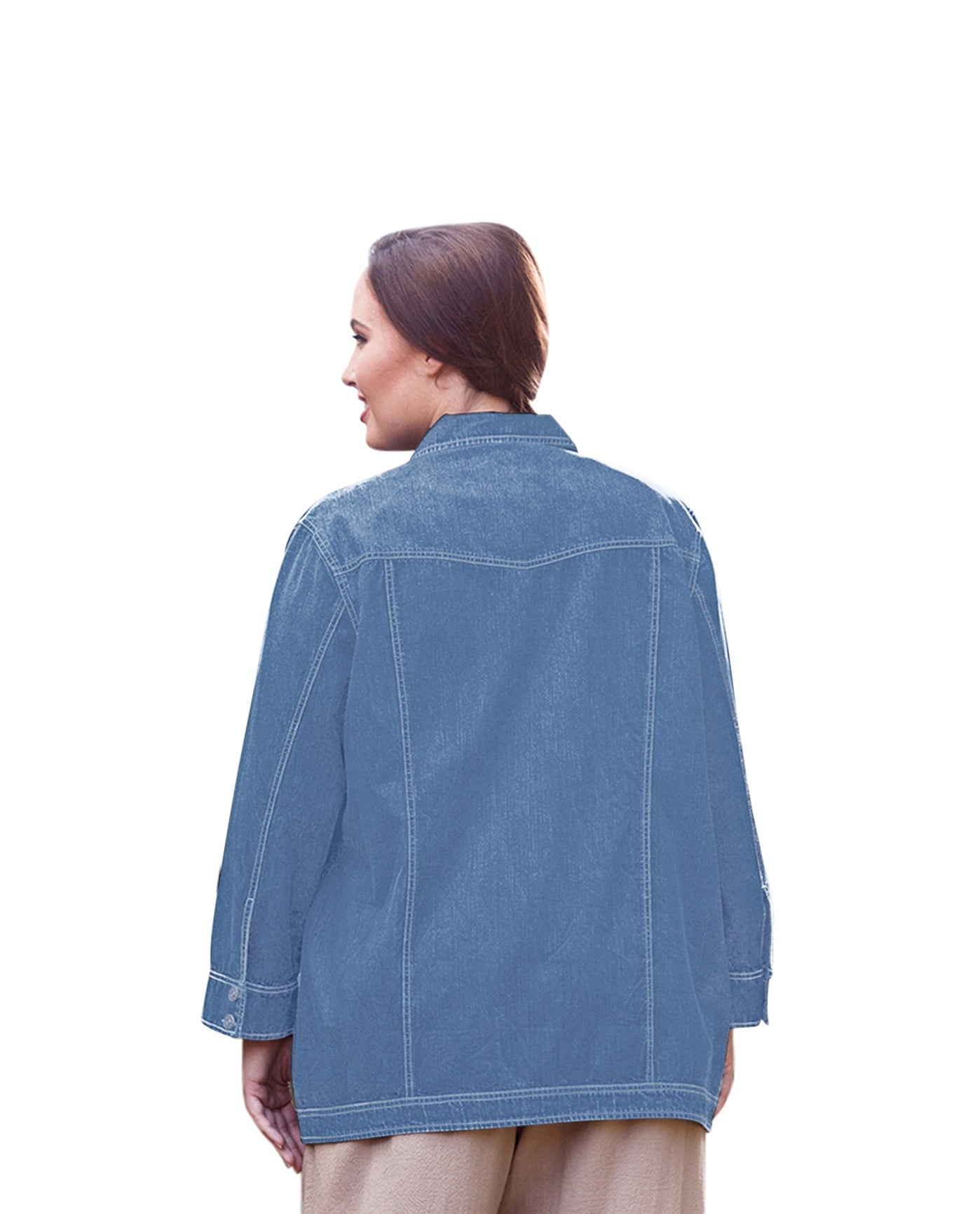 Back of Premium Long Sleeve Rydel Plus Size Denim Jacket | 033 OTPS Light Wash Denim