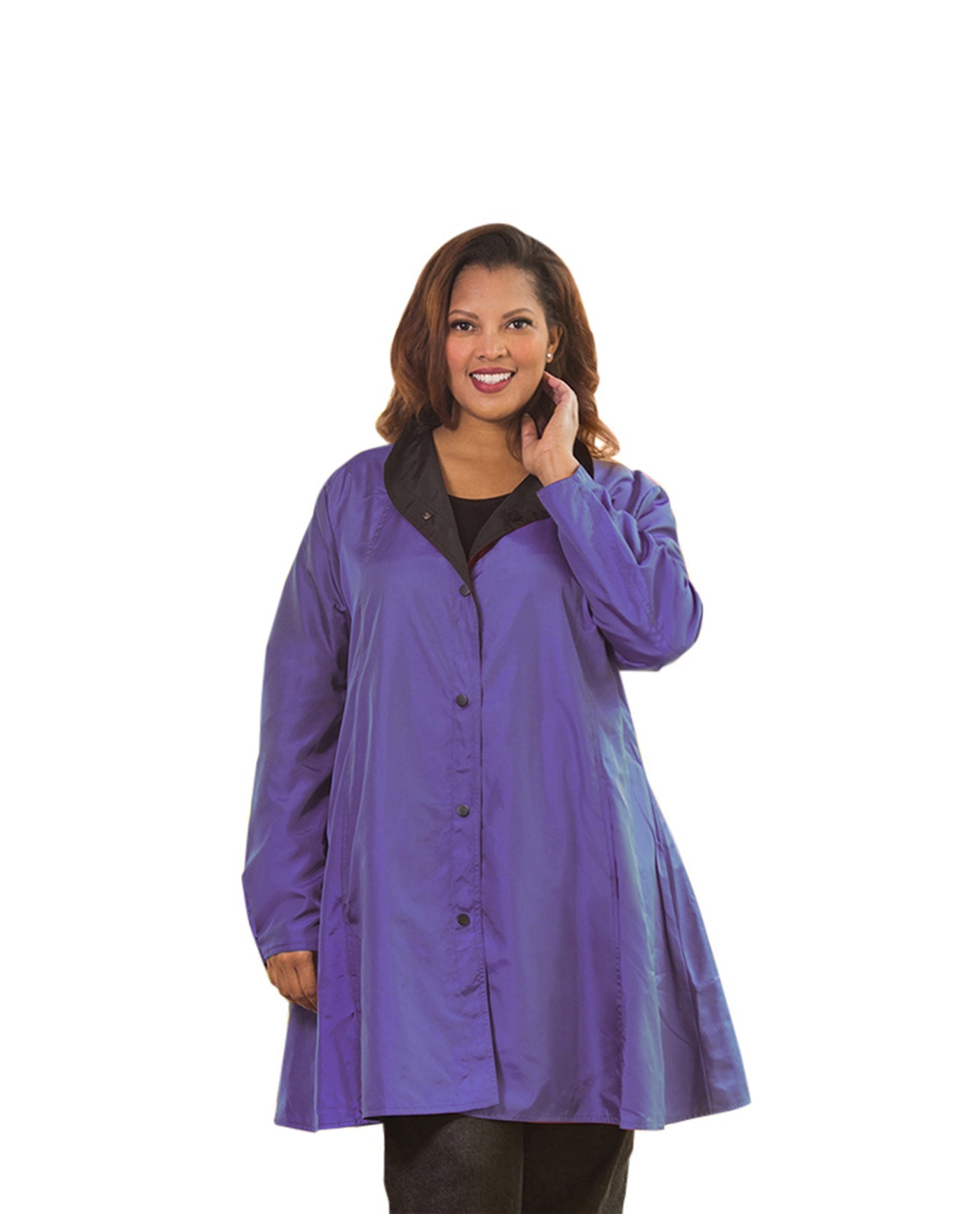 Front of Mel Reversible Plus Size Raincoat | 048 OTPS Eggplant