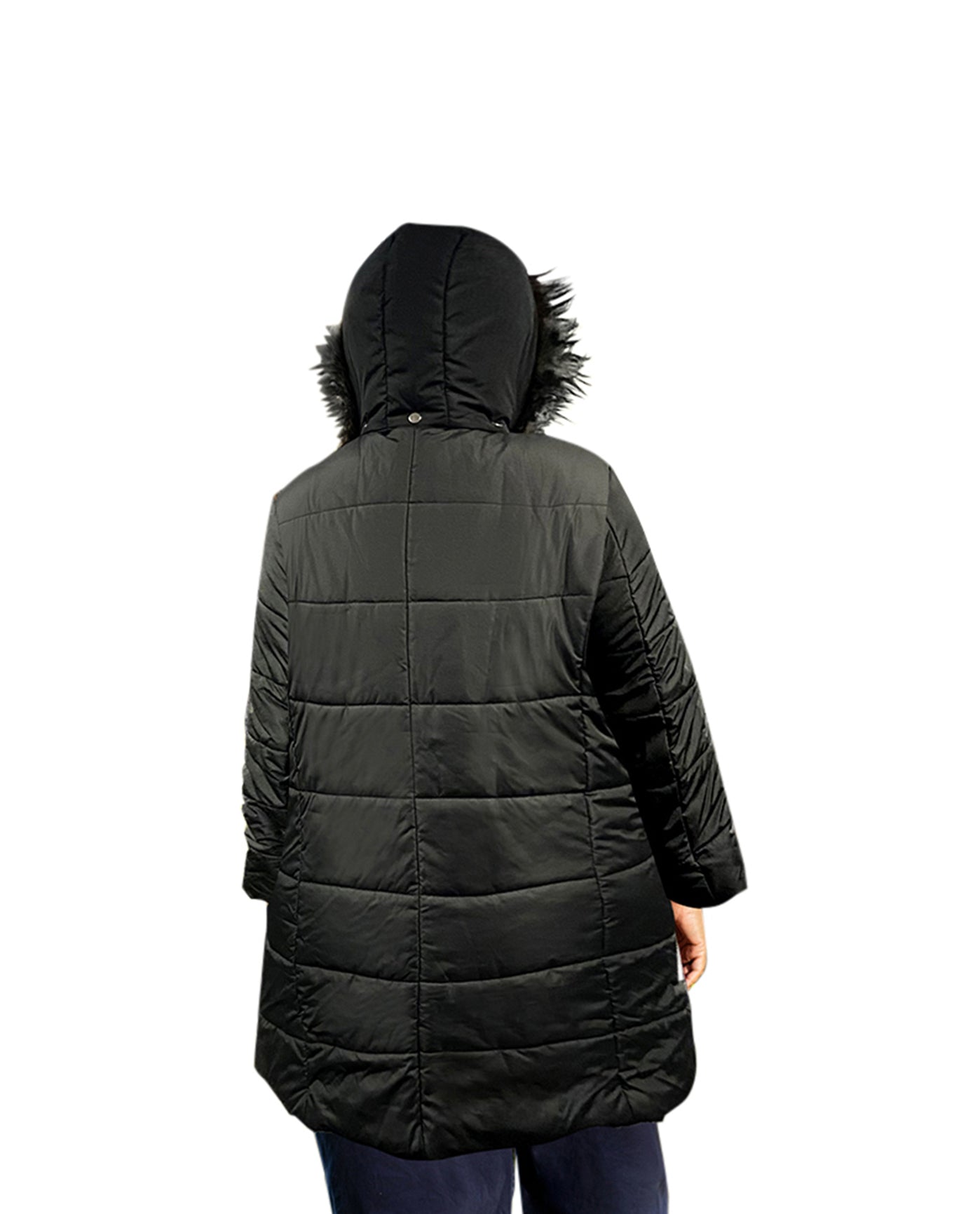 Back of Long Sleeve Winter Plus Size Puff Coat | 001 OTPS Black