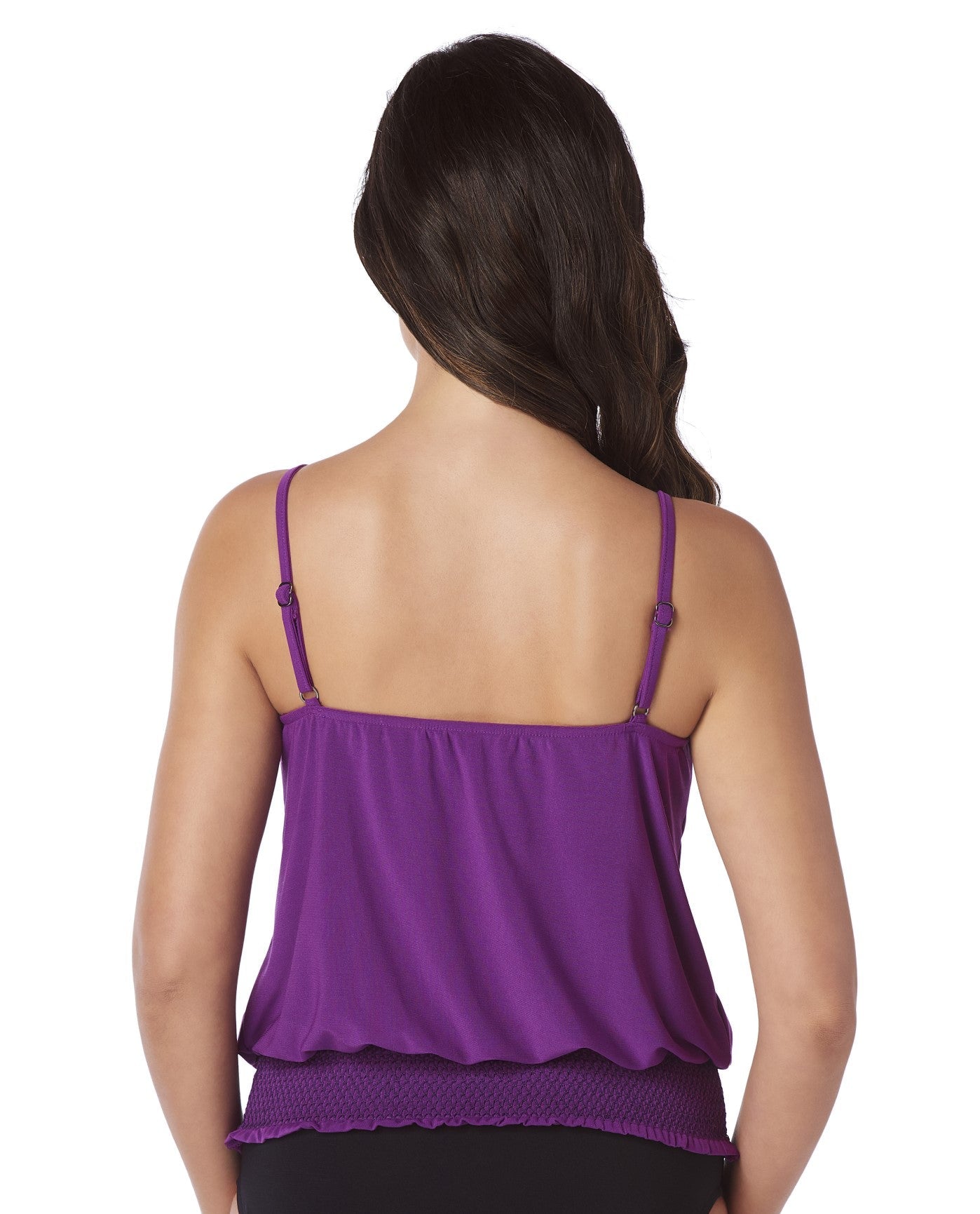 Back View of Magicsuit Amethyst Purple Justina Blouson Tankini Top | MAG AMETHYST PURPLE