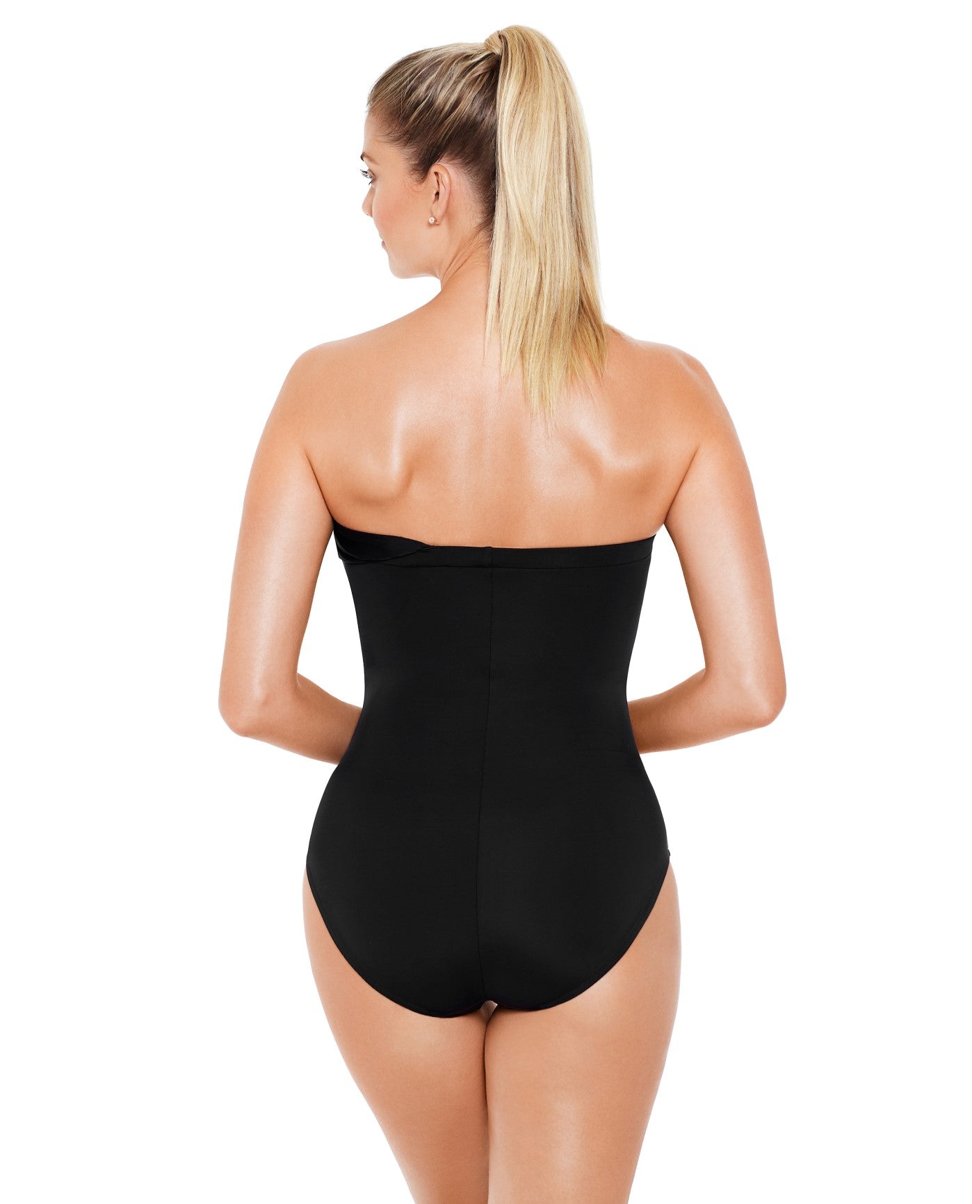 Alternate Back View of Magicsuit Black Goddess One Shoulder One Piece Swimsuit | MAG BLACK