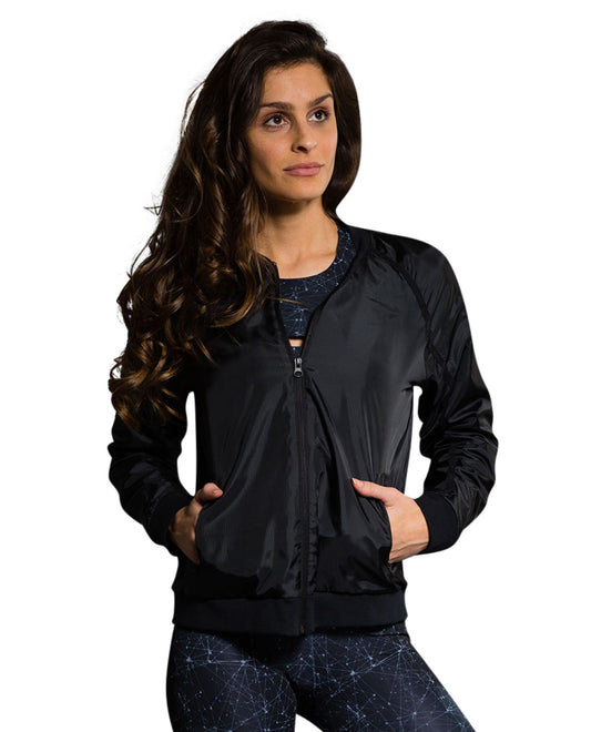 Alternate Front View of Onzie Black Bomber Jacket | ONZ BLACK