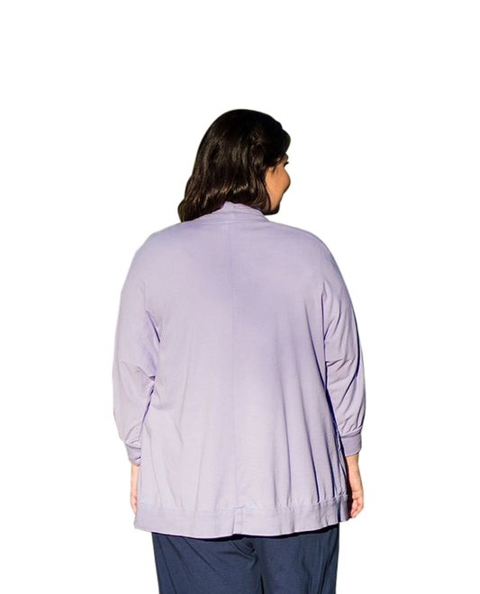 Back of Becky Solid Long Sleeve Cotton Knit Plus Size Jacket | TBREZ OTPS Tahitian Breeze