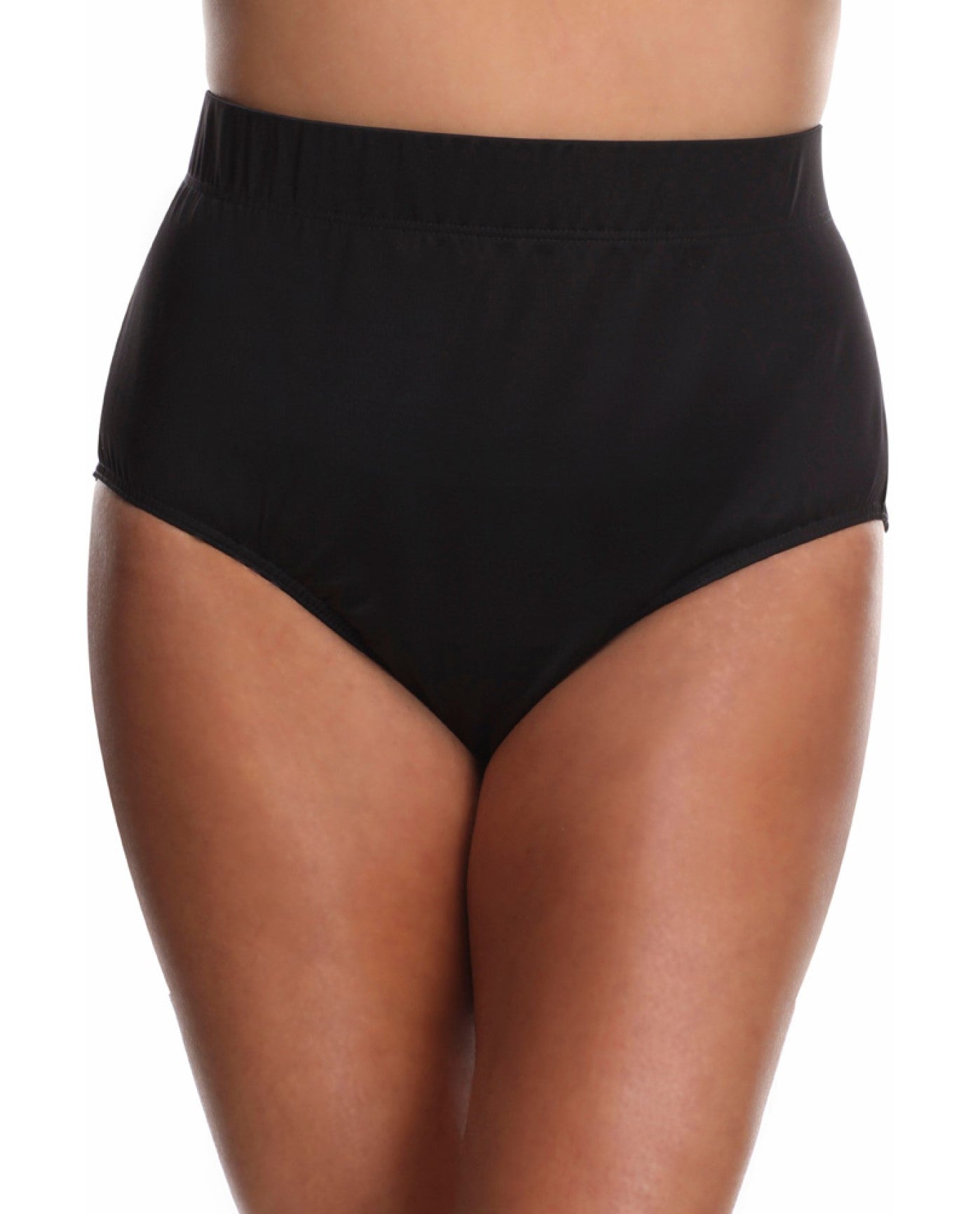 Front View of Miraclesuit Solid Black Plus Size Brief Swim Bottom | MIR Black