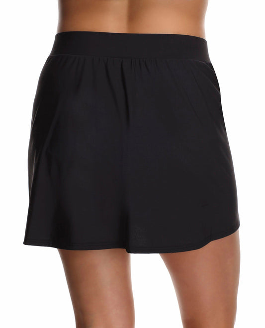 Back View of Miraclesuit Black Plus Size Swim Skirt | MIR BLACK