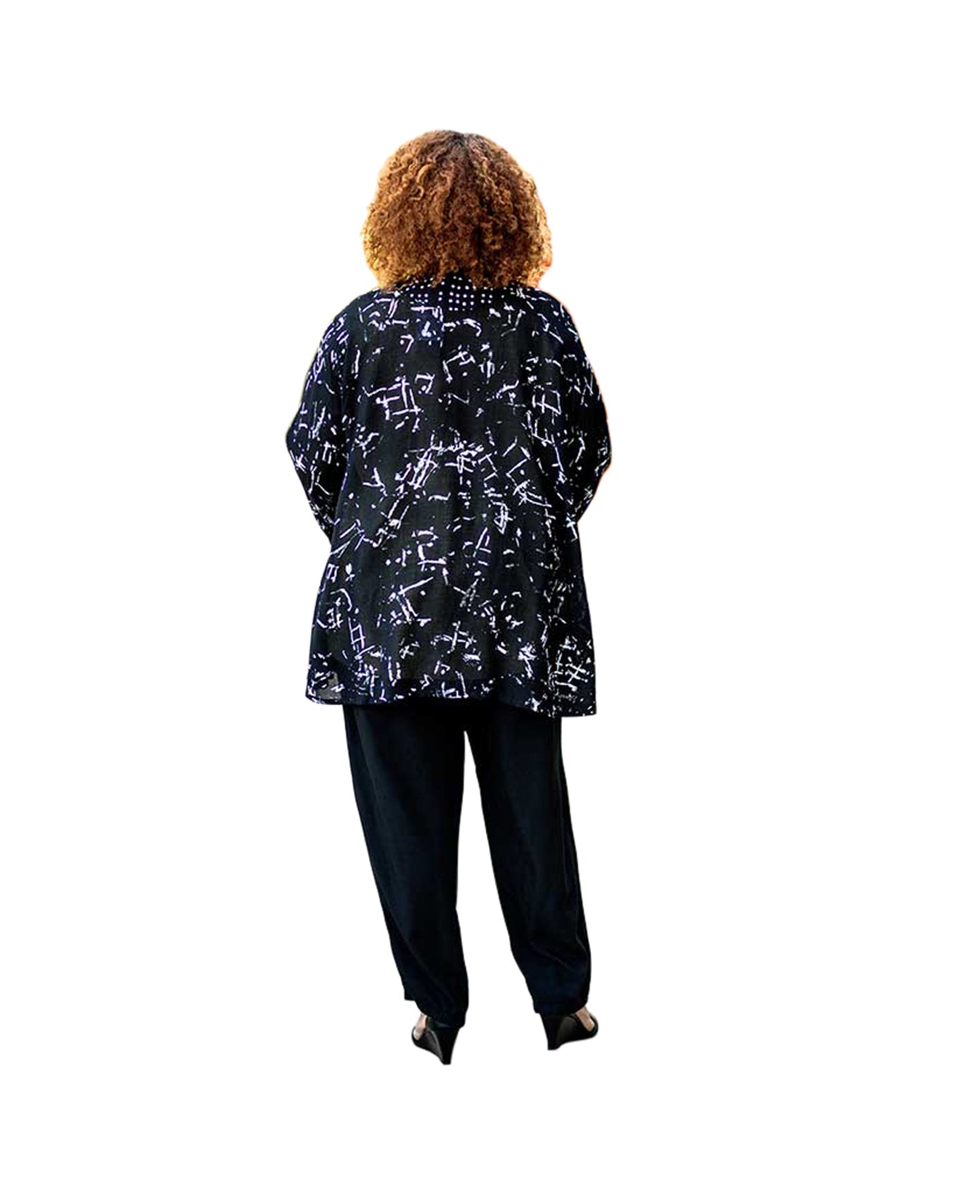 Back of Edyth Plus Size Jacket | BLACK OTPS Black Batik