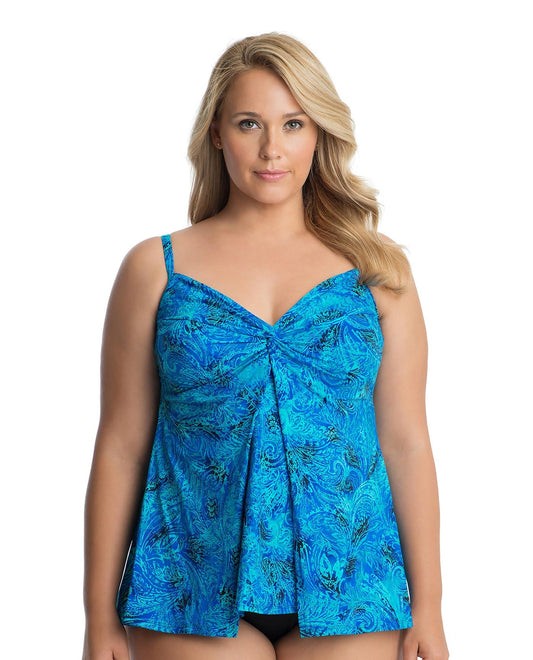 Front View of Miraclesuit Mediterra Plus Size  Love Knot Underwire Tankini Top | MIR MEDITERR