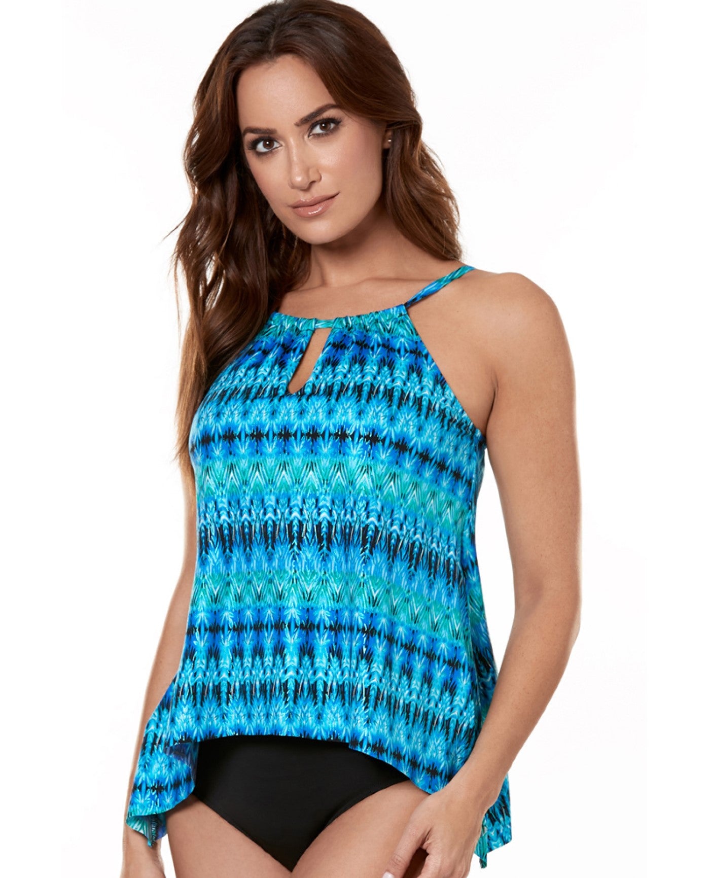 Front View of Miraclesuit Cabana Chic Peephole Tankini Top | MIR Cabana Chic