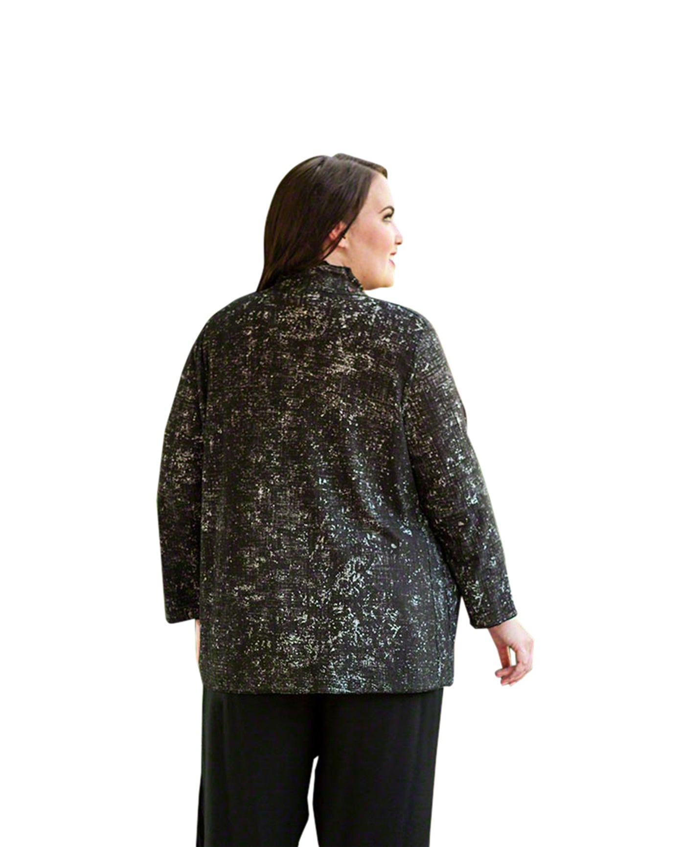 Reverse Back of Long Sleeve Tallin Plus Size Reversible Jacket | BKWT OTPS Black White