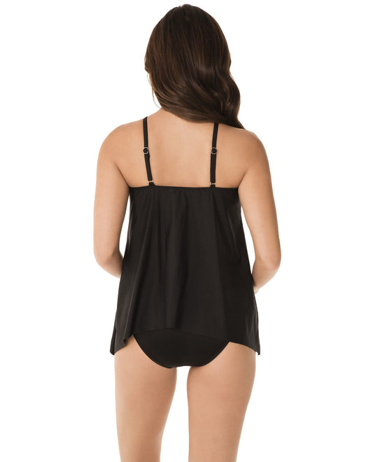 Back View of Miraclesuit Samsara Peephole Tankini Top | MIR BLACK AND WHITE