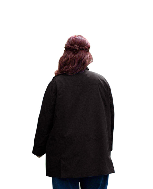 Back of Spencer Long Sleeve Plus Size Jacket | BLACK OTPS Black Spencer