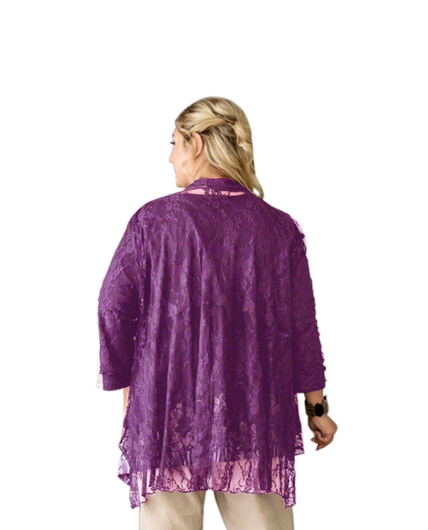 Back of London Lace Solid Long Sleeve Plus Size Jacket | PURPL OTPS Purple Lace