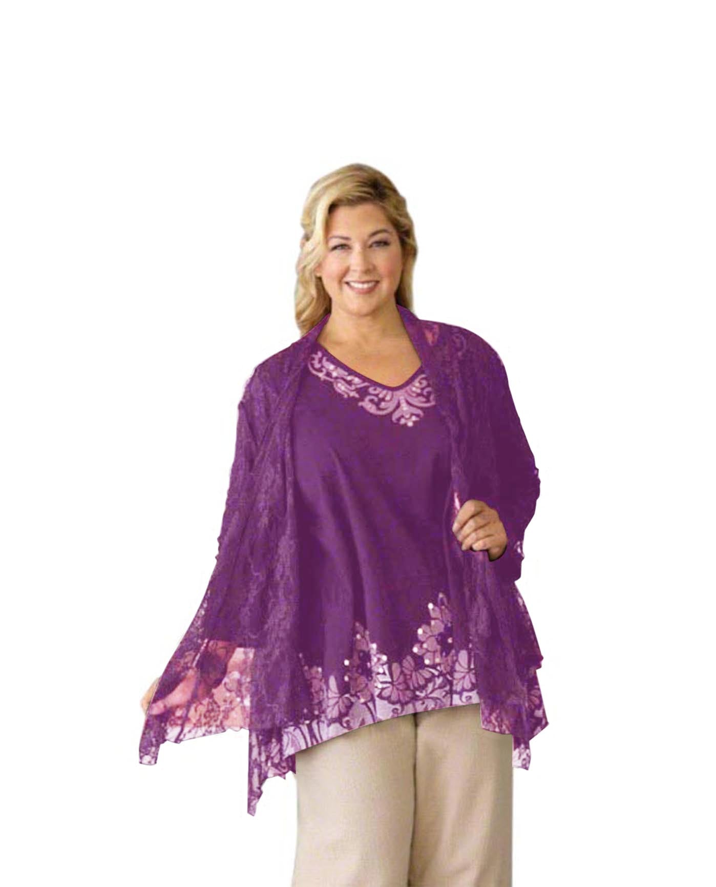 Front of London Lace Solid Long Sleeve Plus Size Jacket | PURPL OTPS Purple Lace