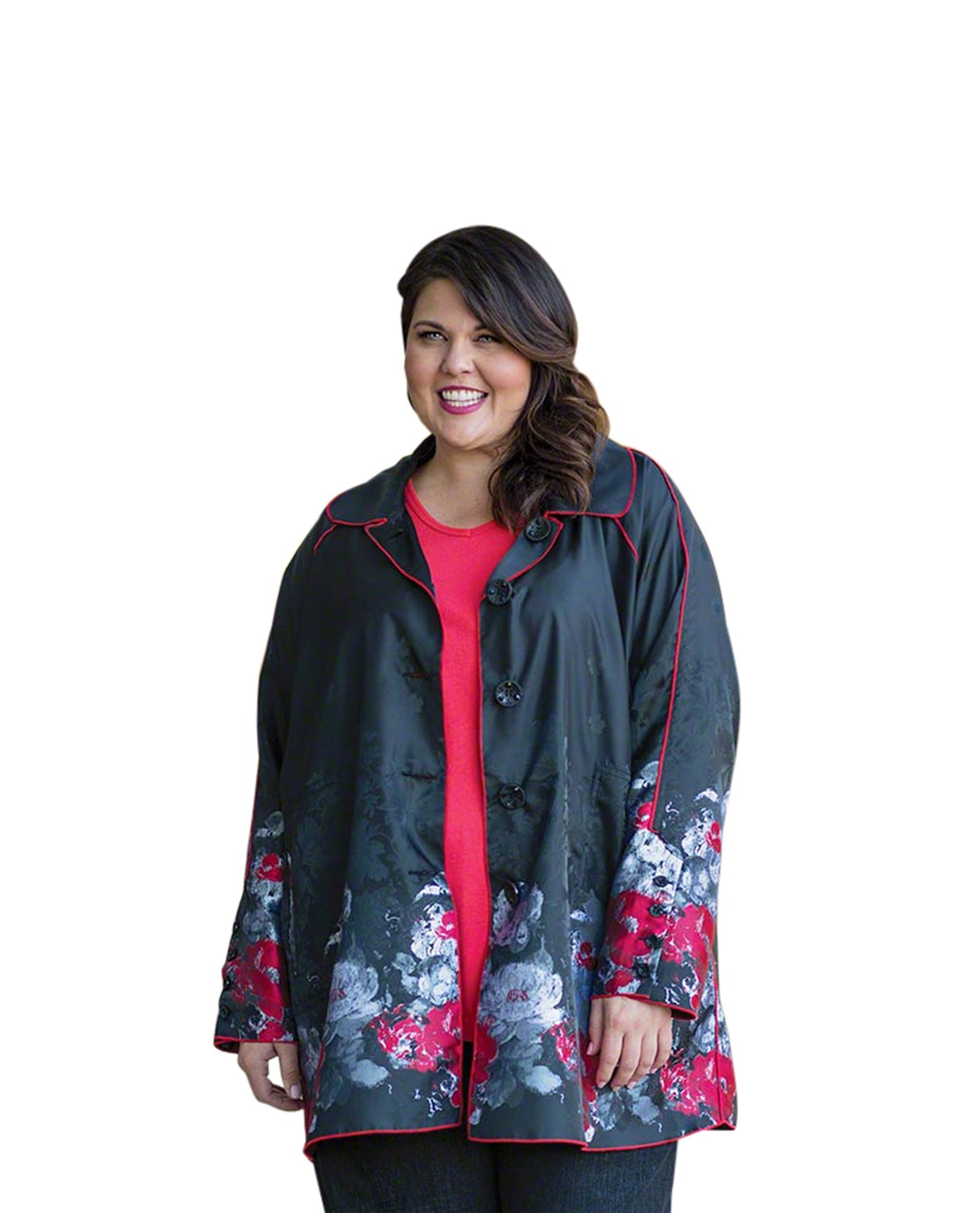 Reverse of Black Poppy Reversible Plus Size Raincoat | BLACK OTPS Black Poppy