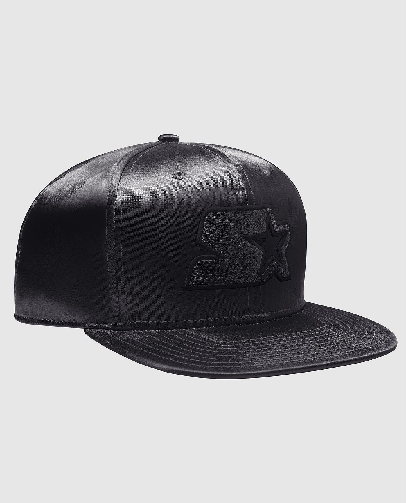 Front View of Starter Black Cliff Out Snapback Hat | STR BLACK