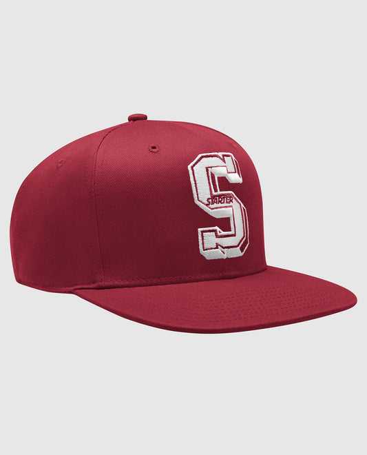 Front View of Starter Burgundy Horizon Flat Brim Snapback | STR BURGUNDY