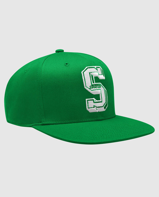 Front View of Starter Green Horizon Flat Brim Snapback | STR GREEN