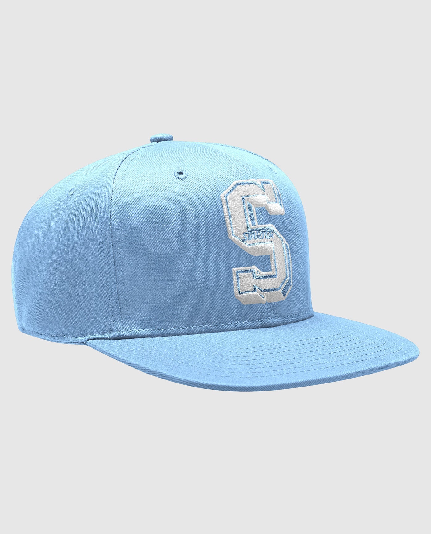 Front View of Starter Light Blue Horizon Flat Brim Snapback | STR LIGHT BLUE