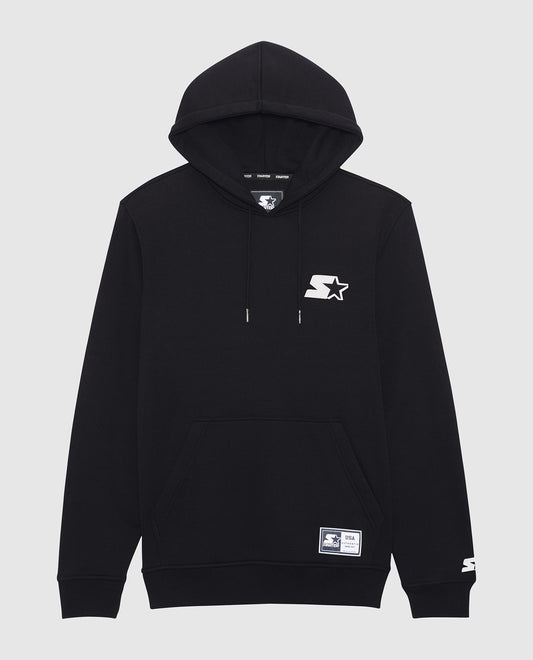 Front View of Starter Black Jimmy Pullover Hoodie | STR BLACK
