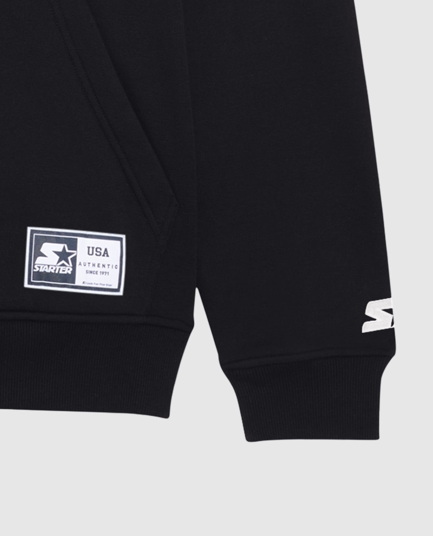 Detail View of Starter Black Jimmy Pullover Hoodie | STR BLACK