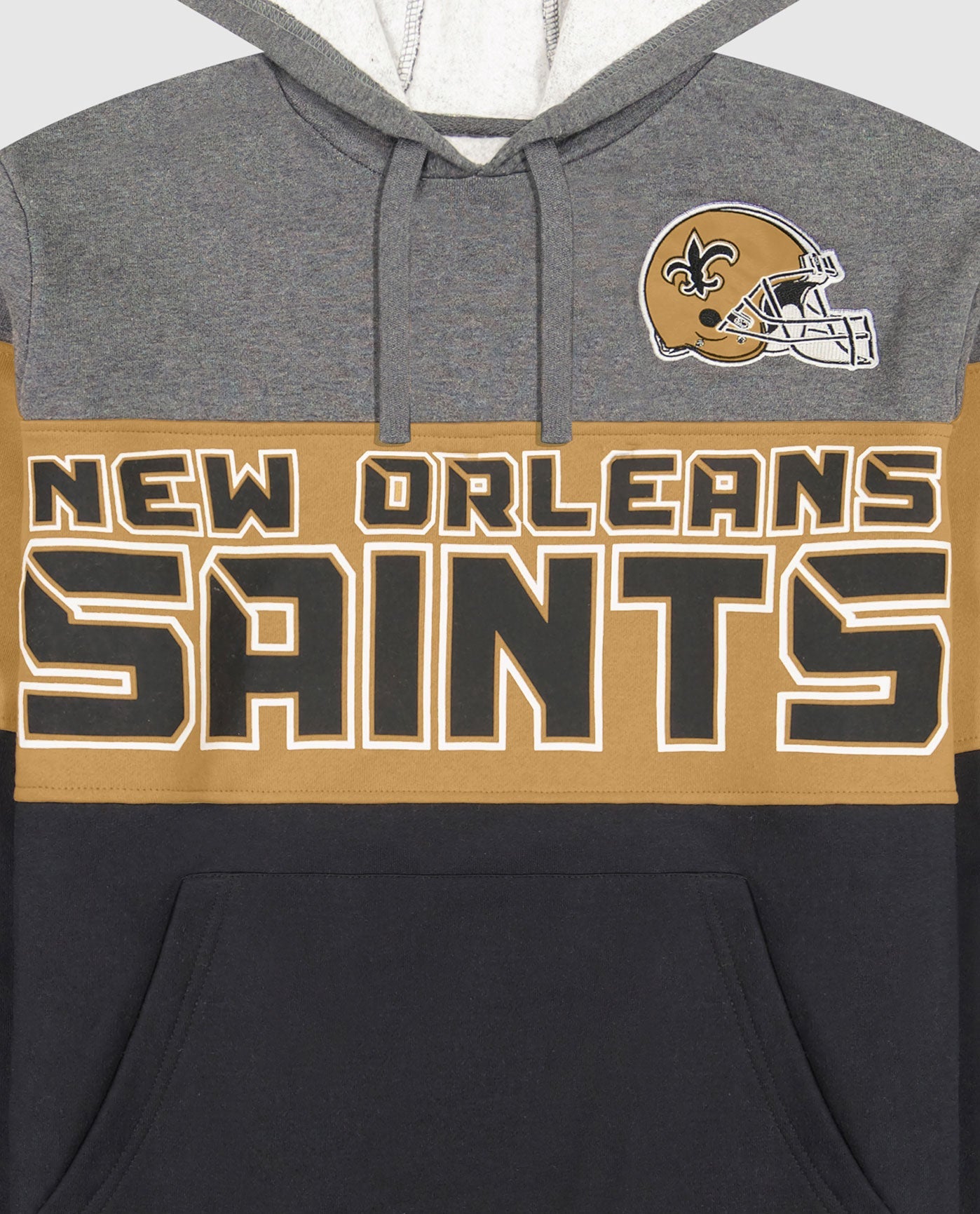 Side View of Starter Gold And Black New Orleans Saints Pullover Hoodie | STR NEW ORLEANS SAINTS GOLD AND BLACK